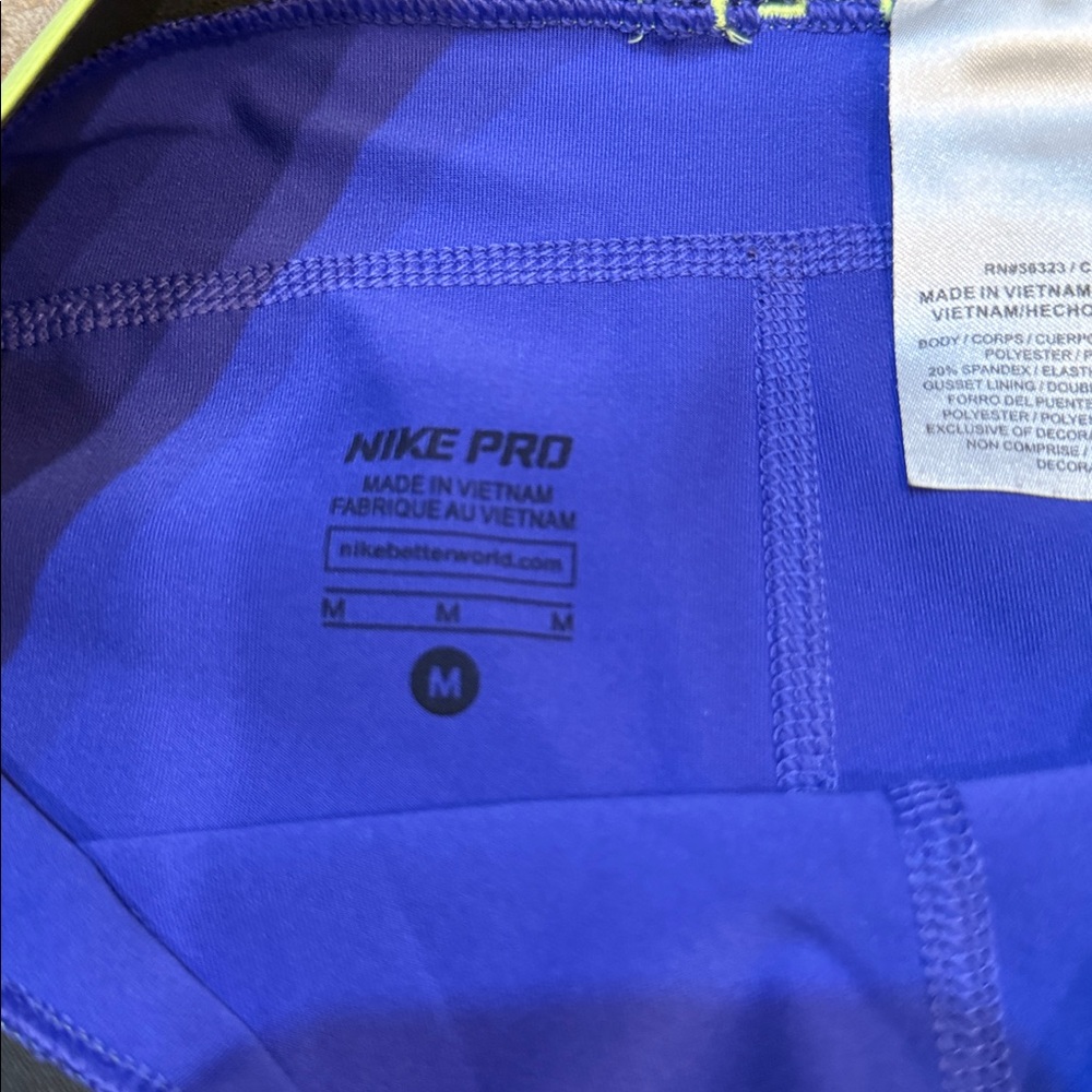 Nike Pro Royal Blue Shorts with Neon Yellow Waistband - Picture 2 of 3